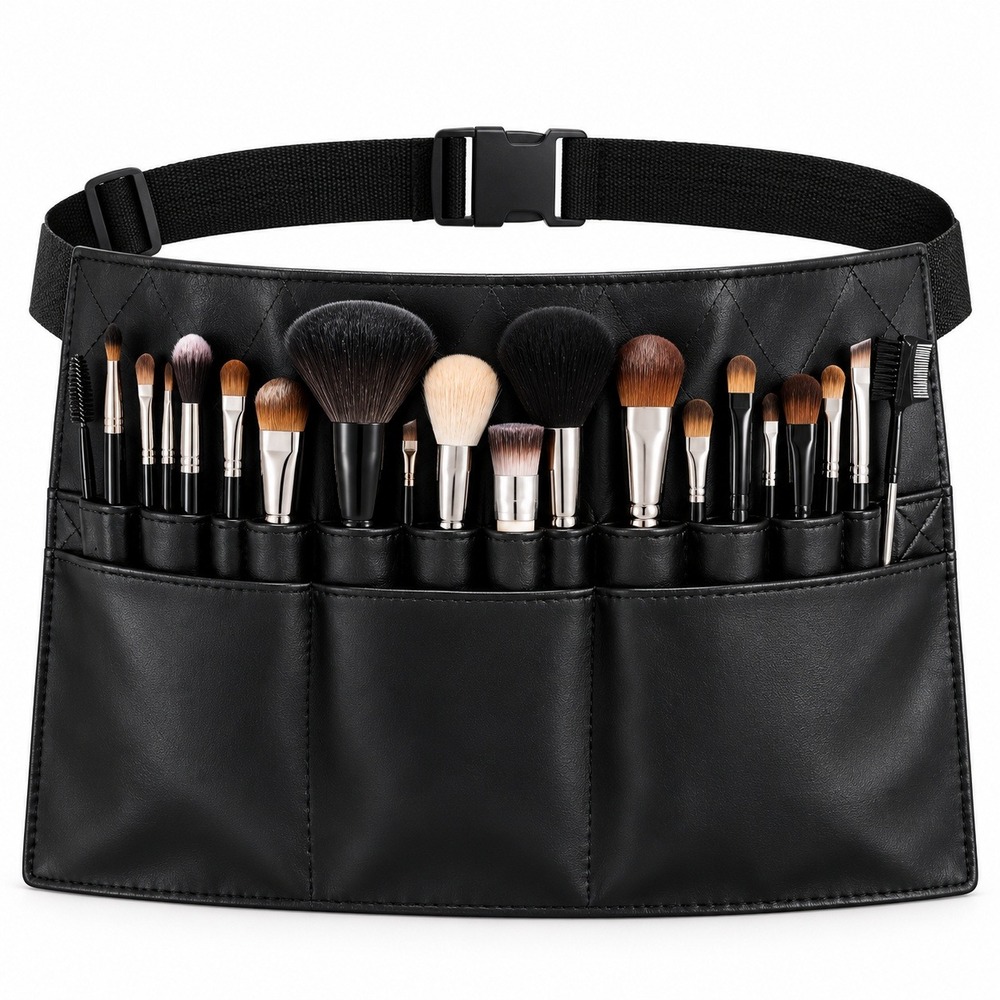 Makeup Brush Belt Women OS Black Quilted Faux Leather Artist Apron